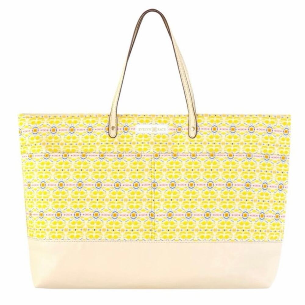 Evelyn & Kate Double Lemon with Marigold Canvas Tote Bag with Leather Base